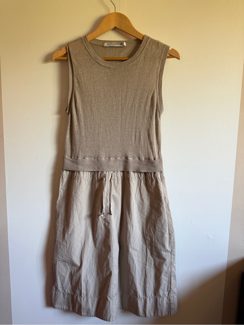European Culture Linen Cotton Midi Dress Neutral Sleeveless Italy S